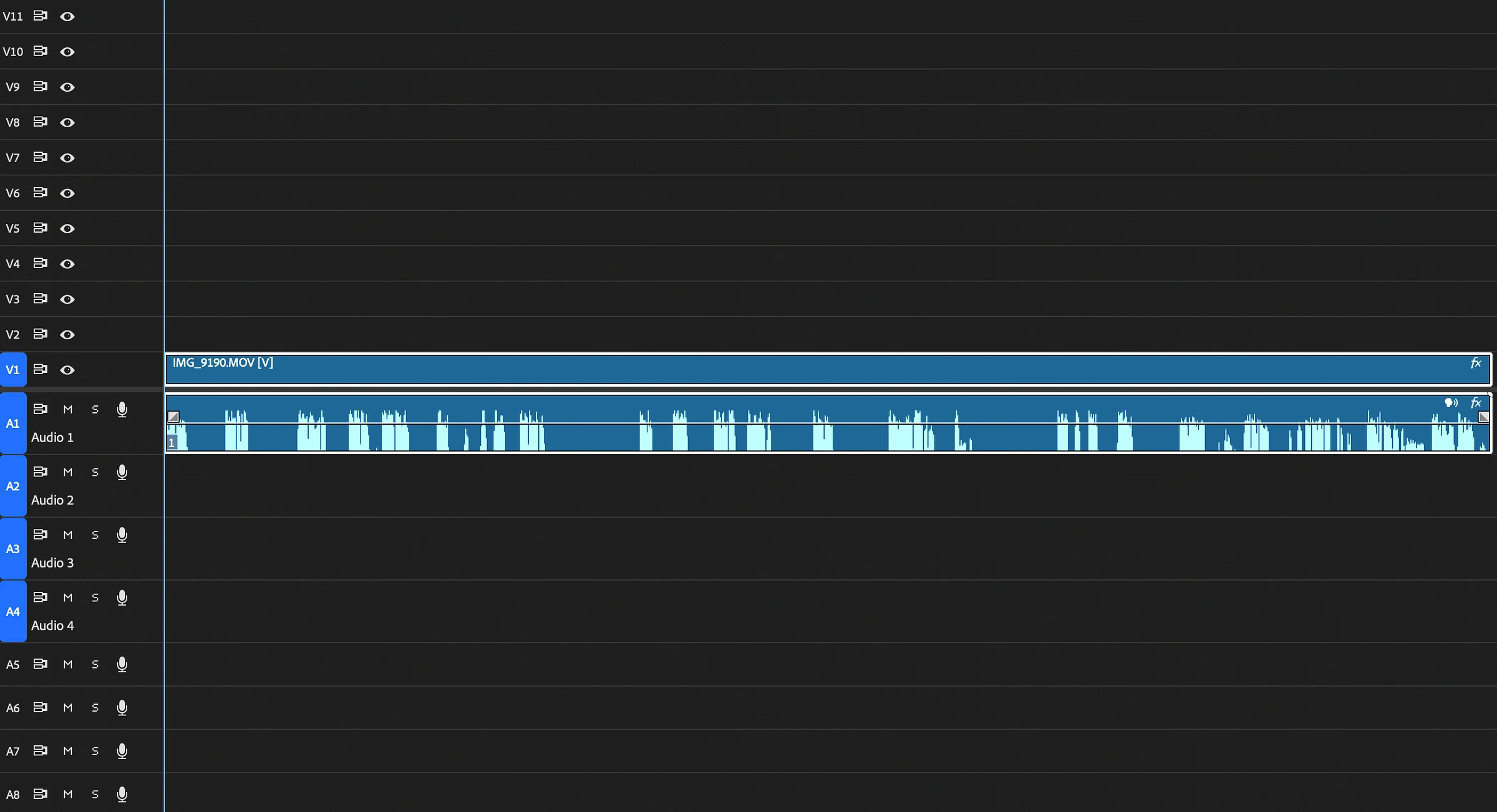 Montage brut : une piste vidéo et une piste audio